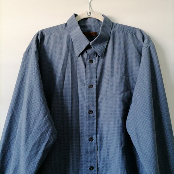 LA Ploma Italy Mens Blue Long Sleeve Regular Fit Check Button Up Shirt Size L - Picture 2 of 5